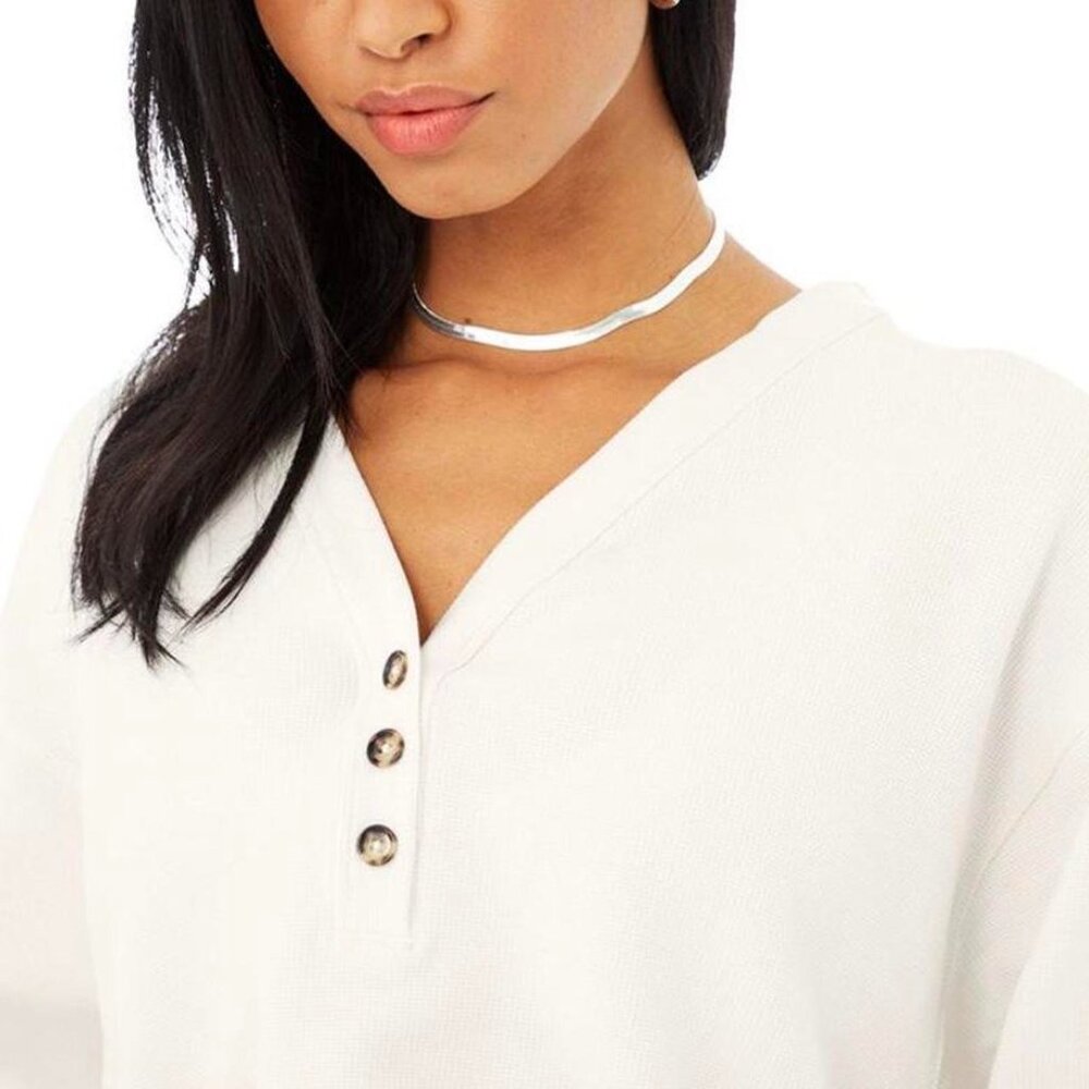 Alo Yoga Micro Waffle Cropped Henley Top Size M